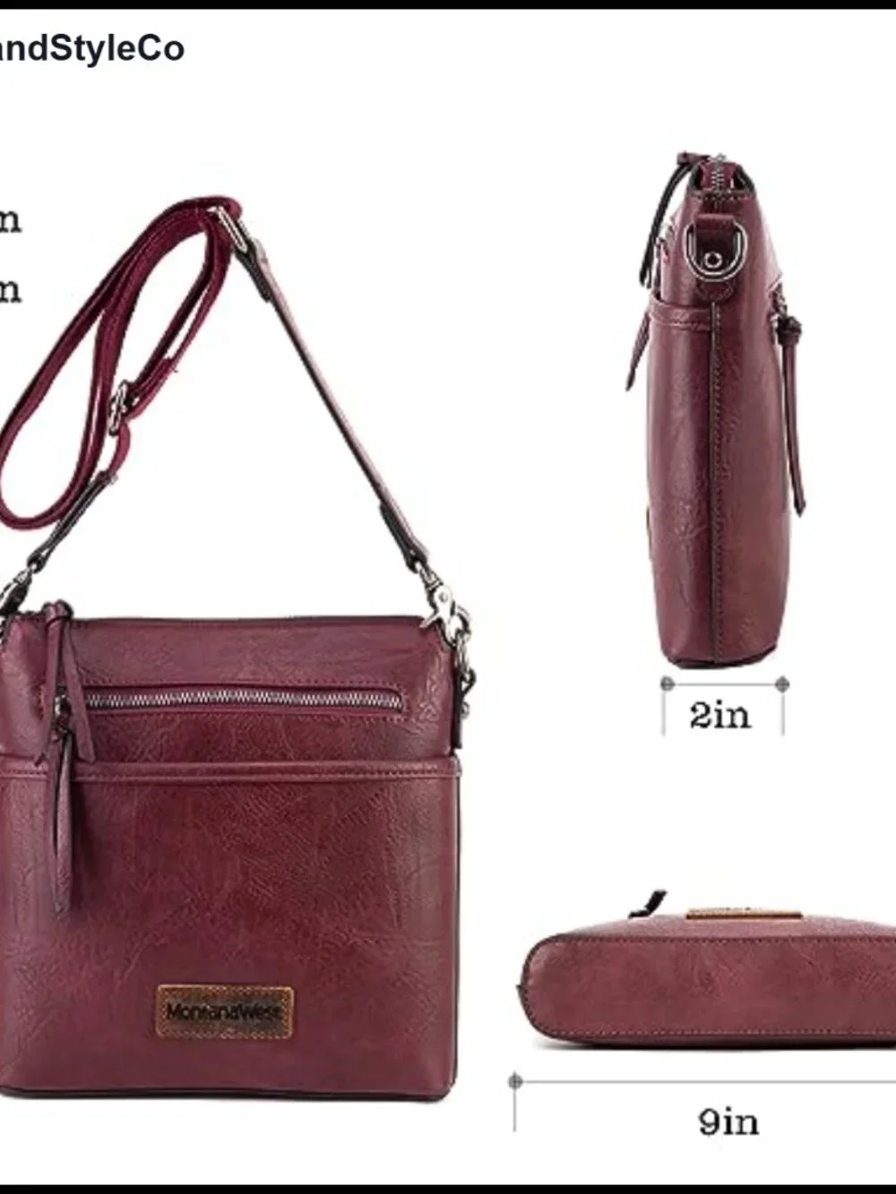 Faux Leather Multi Pocket Crossbody Bag With Guitar Strap Purse